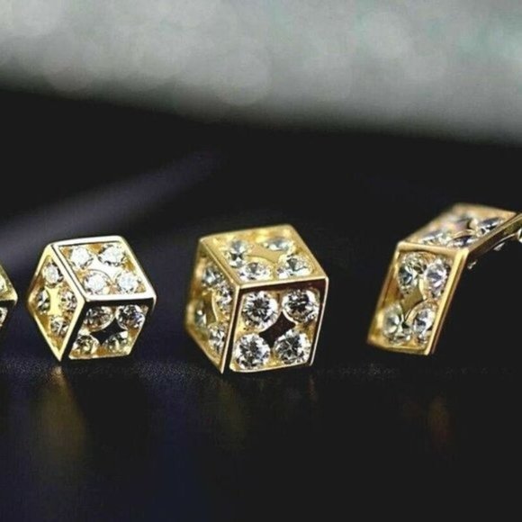 Solid 14K Gold Fancy Post Dice Stud Push Back Earrings Medium 6.4 x 7.3 mm - Picture 5 of 11